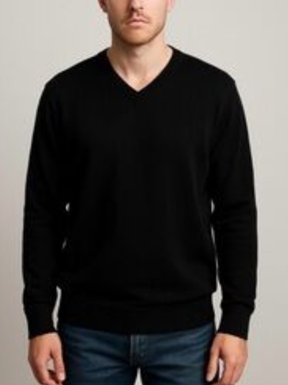 Toscano Mens Black Merino Wool V-Neck Knit Pullover Sweater Long Sleeve L